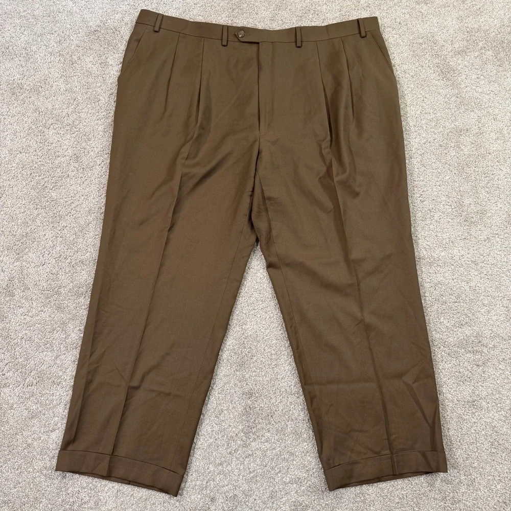Lauren Ralph Lauren Dress Pants Men 48R Brown Wool Cashmere Pleated Cuffed Luxe - Picture 1 of 7
